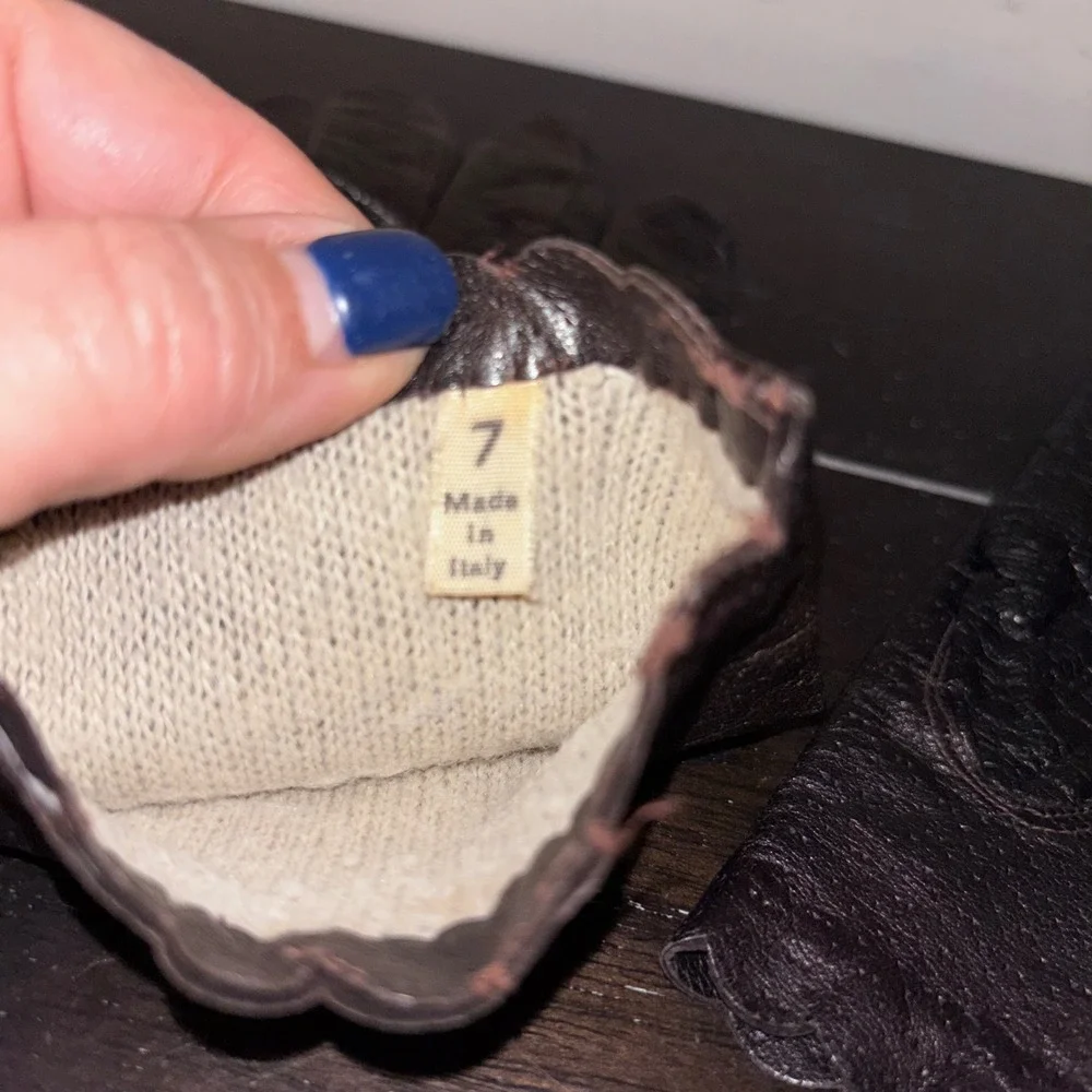 Vintage | Brown Leather Scalloped Edge | Made in Italy | Lined‎ Gloves | Size 7